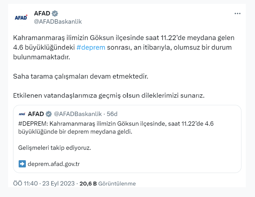 afad tan kahramanmaras deprem aciklamasi olumsuz bir durum yok